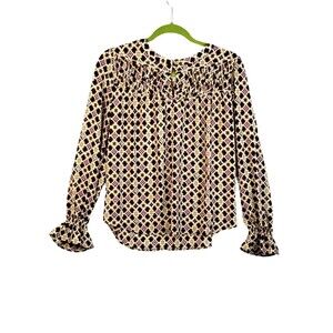 Long Ruffle Sleeve Blouse Women's S Graphic Career Comfort Boack Brown Gathered